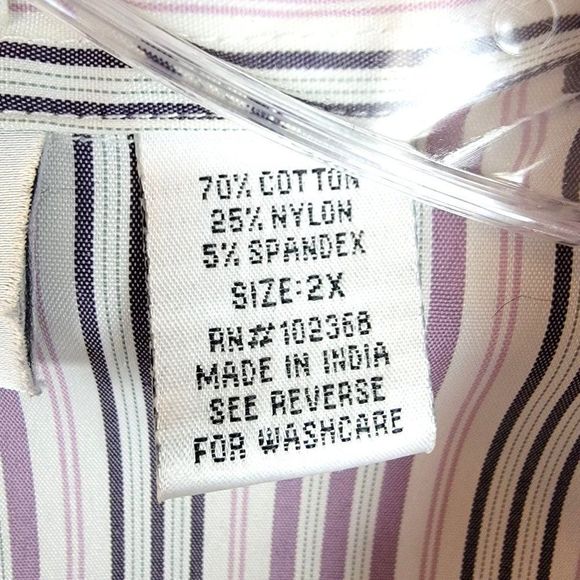 Club"Z" Collection Purple Black Stripes 3/4 Sleeves Stretch Button Down Shirt 2X - Picture 7 of 7